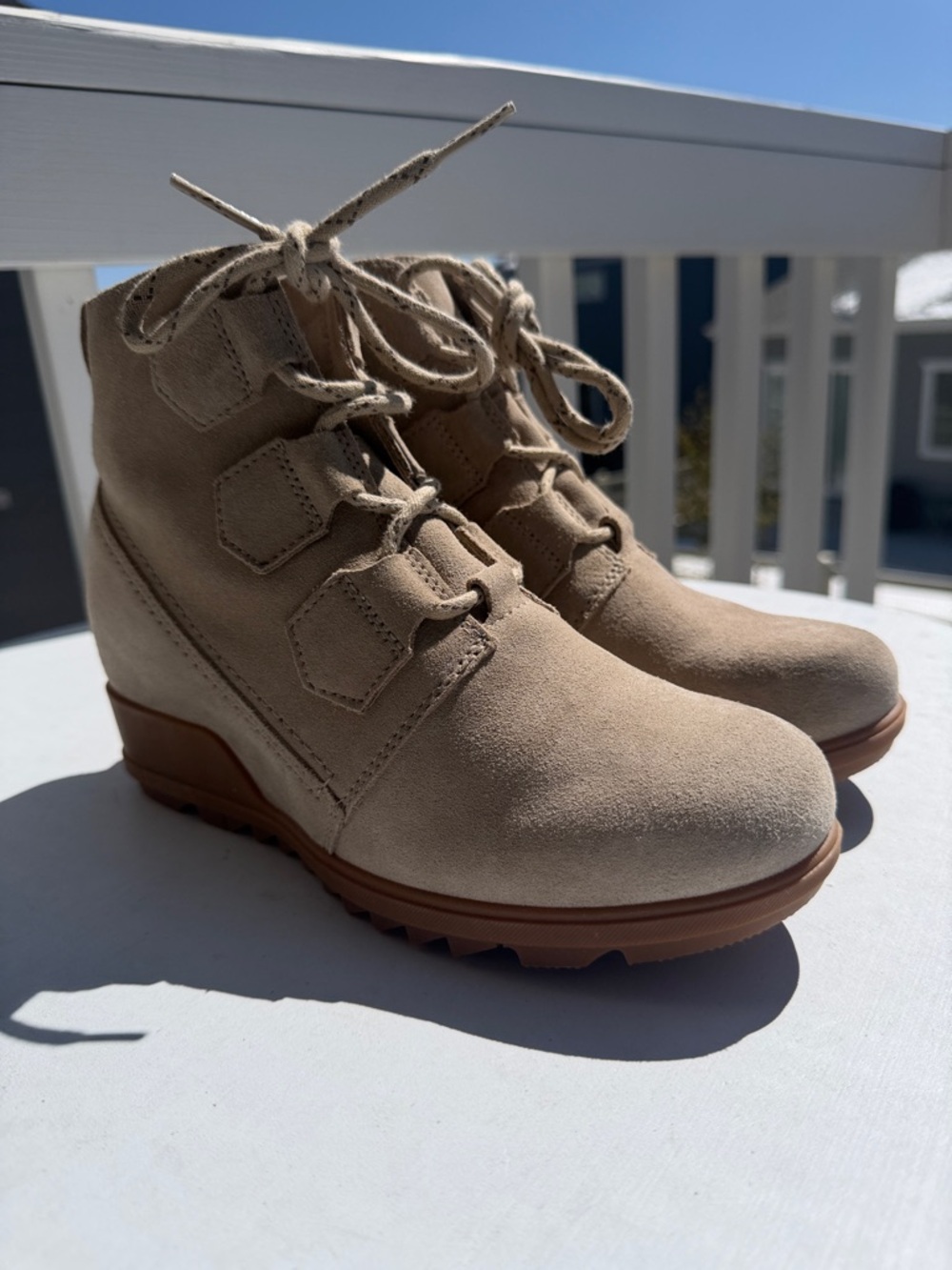 Sorel Evie Lace Wedge Boots In Ancient Fossil-Sz 8.5